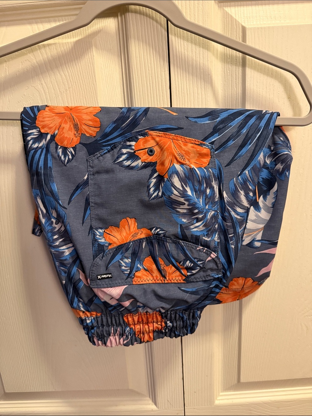 Hurley Men's Blue Swim Trunks with Orange Floral Print